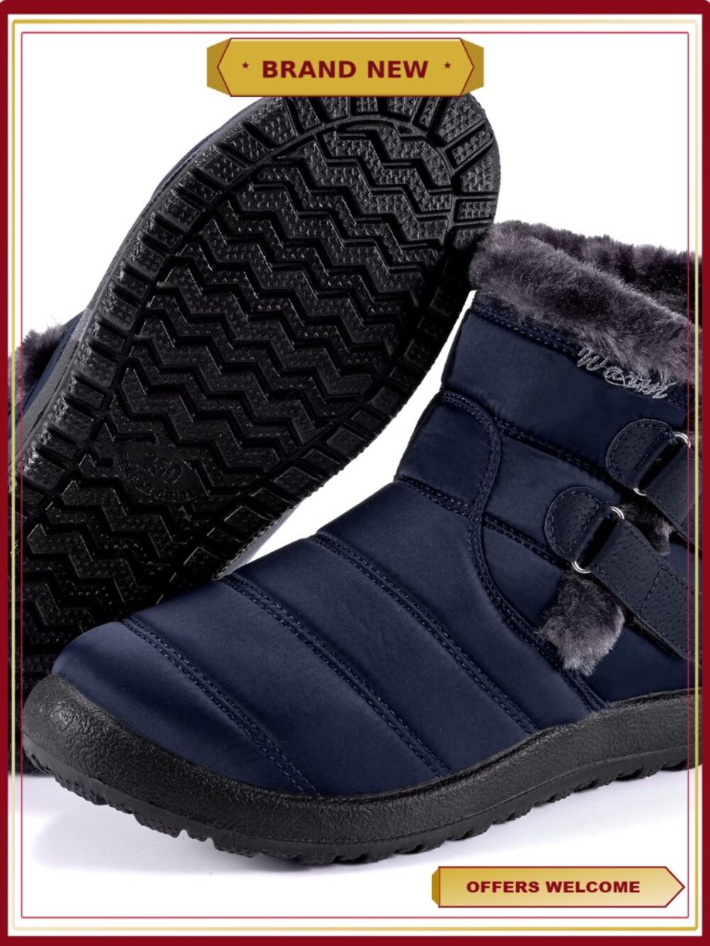 Women's Waterproof Fleece Lined Snow Boots Slip On Ankle Booties Non-Slip